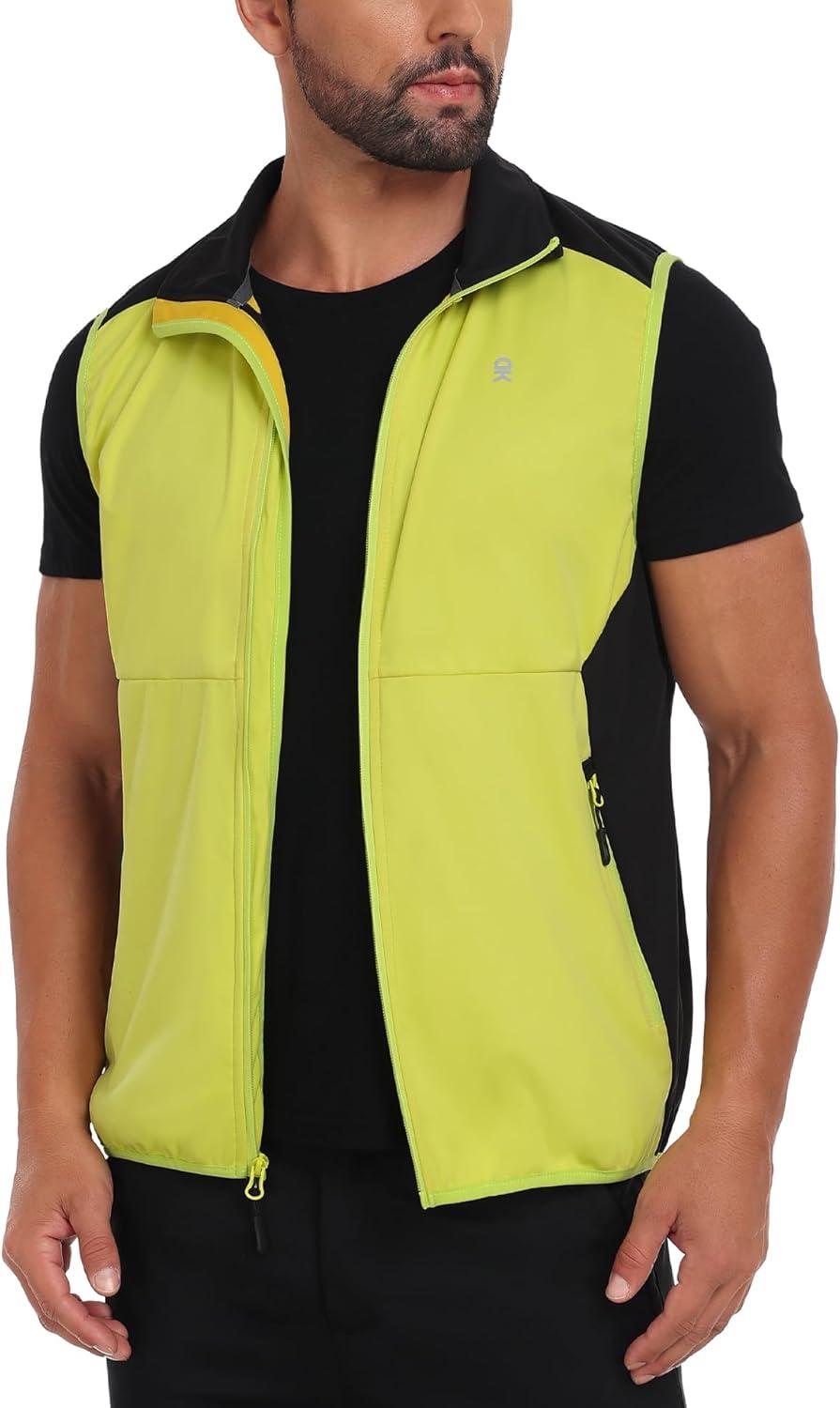 imageLittle Donkey Andy Mens Waterresistant Outerwear Vests Stretch Windproof Vest for Cycling Running GolfReflective Green