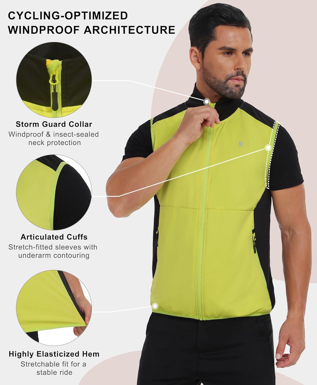 imageLittle Donkey Andy Mens Waterresistant Outerwear Vests Stretch Windproof Vest for Cycling Running GolfReflective Green