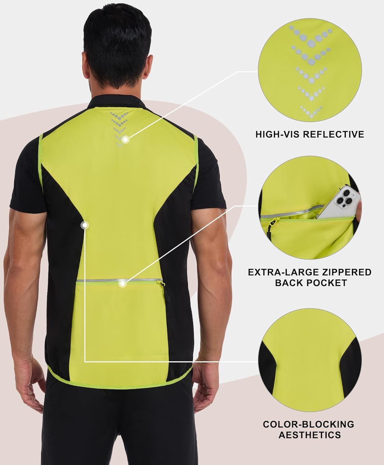 imageLittle Donkey Andy Mens Waterresistant Outerwear Vests Stretch Windproof Vest for Cycling Running GolfReflective Green