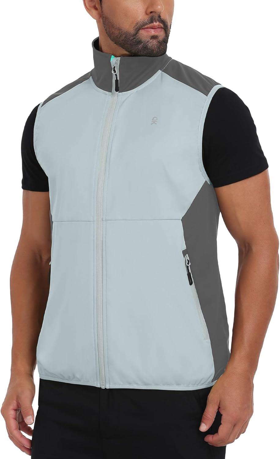 imageLittle Donkey Andy Mens Waterresistant Outerwear Vests Stretch Windproof Vest for Cycling Running GolfReflective Light Grey
