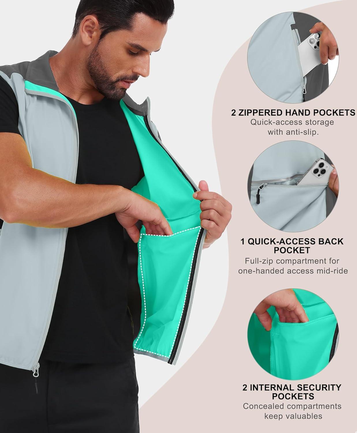 imageLittle Donkey Andy Mens Waterresistant Outerwear Vests Stretch Windproof Vest for Cycling Running GolfReflective Light Grey
