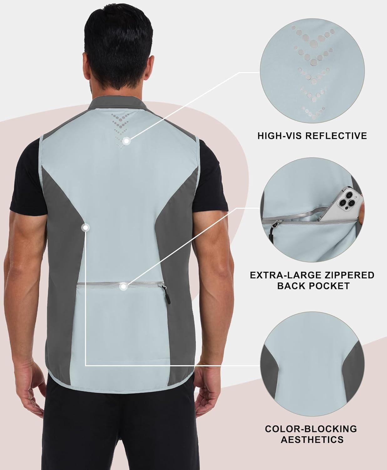 imageLittle Donkey Andy Mens Waterresistant Outerwear Vests Stretch Windproof Vest for Cycling Running GolfReflective Light Grey