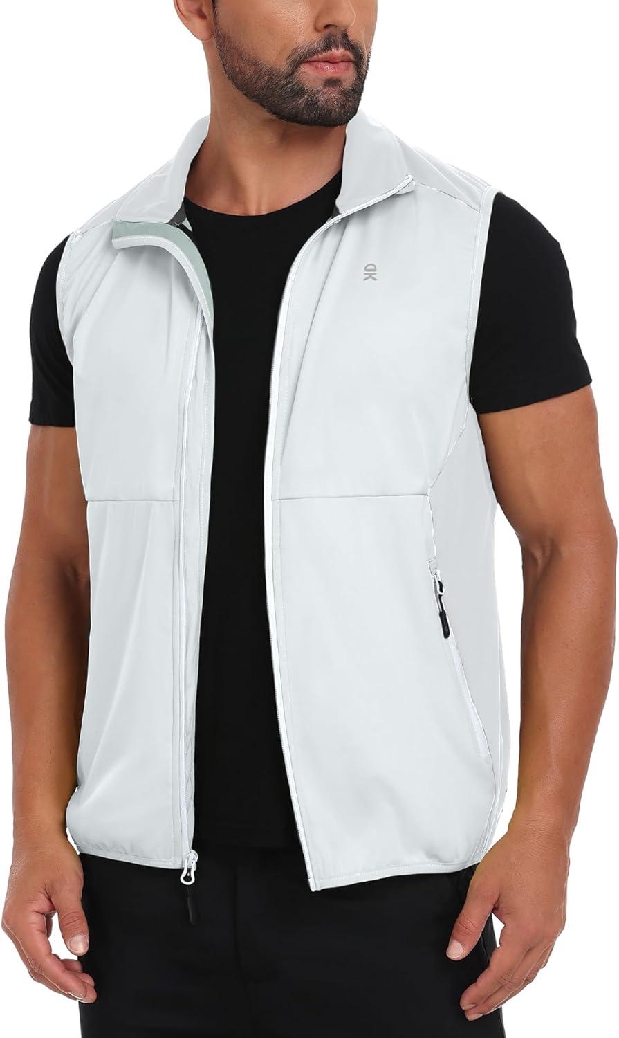 imageLittle Donkey Andy Mens Waterresistant Outerwear Vests Stretch Windproof Vest for Cycling Running GolfReflective White
