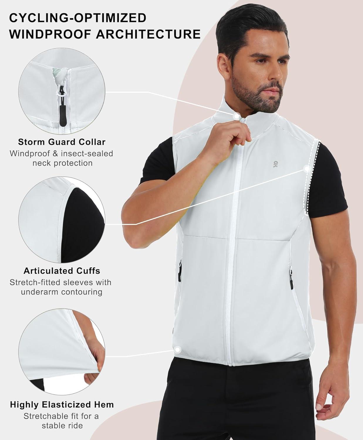 imageLittle Donkey Andy Mens Waterresistant Outerwear Vests Stretch Windproof Vest for Cycling Running GolfReflective White