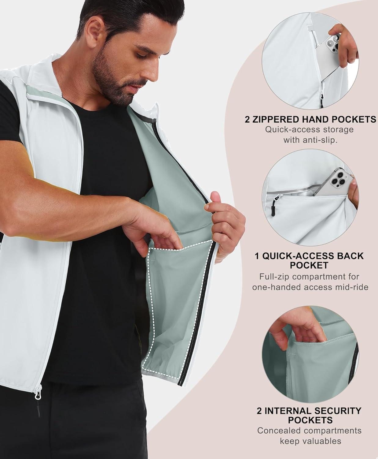 imageLittle Donkey Andy Mens Waterresistant Outerwear Vests Stretch Windproof Vest for Cycling Running GolfReflective White