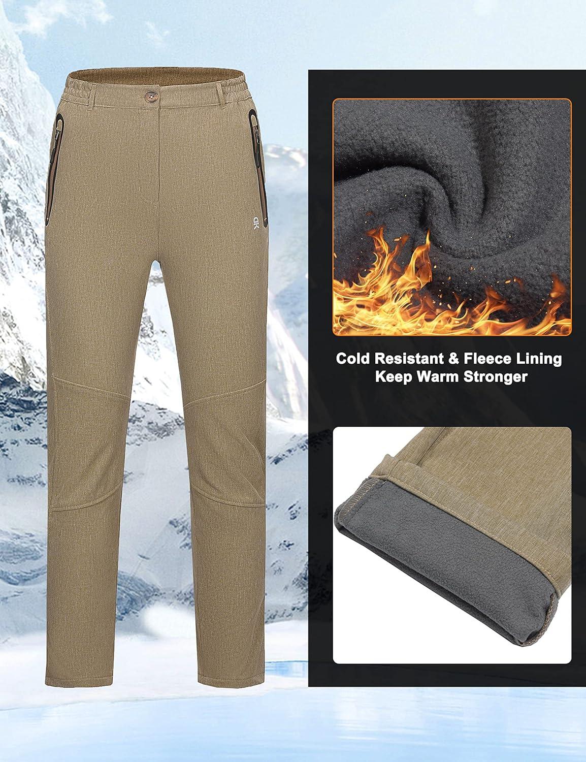 imageLittle Donkey Andy Softshell Fleece Lined Cargo Pants for Women Water Resistance Outdoor Hiking Tactical TrousersKhaki Heather