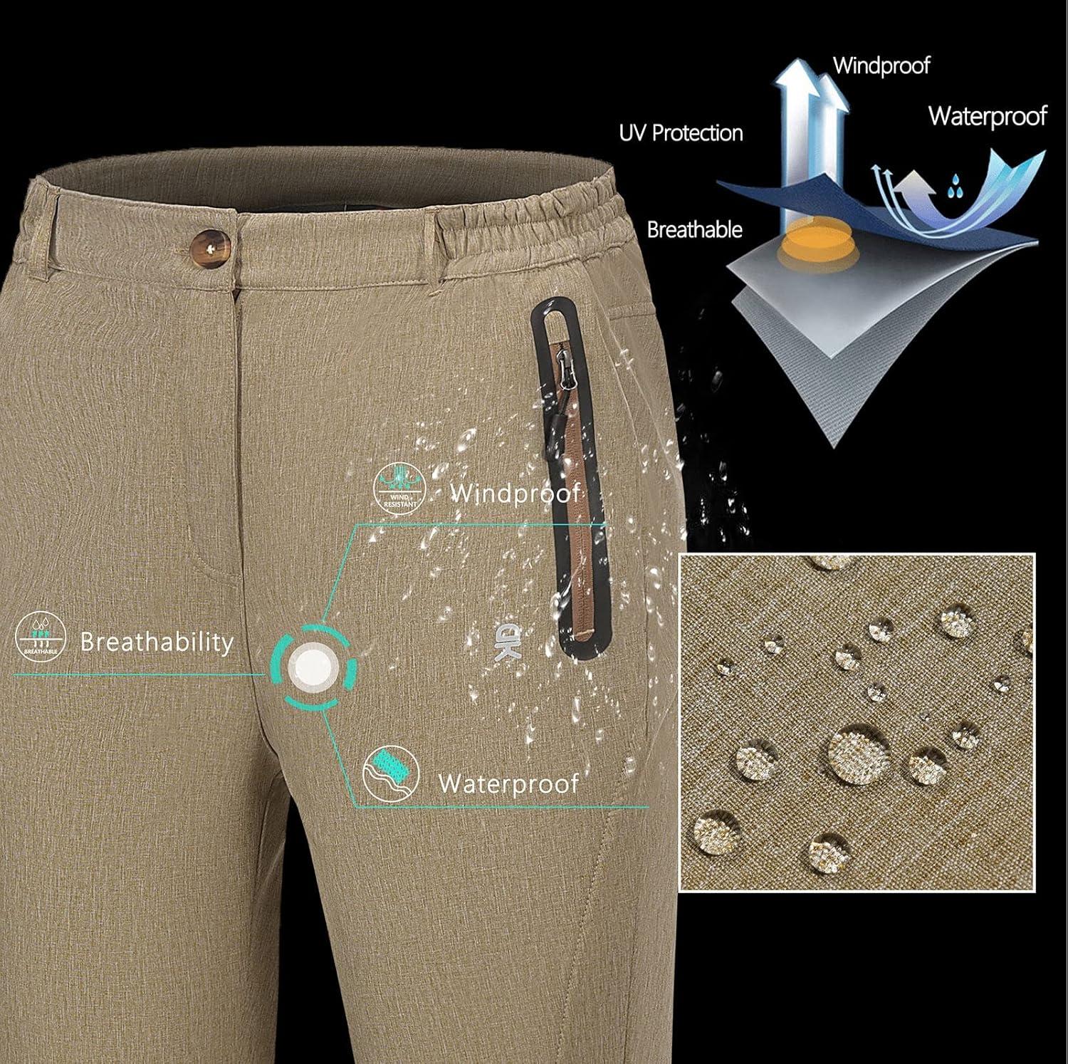 imageLittle Donkey Andy Softshell Fleece Lined Cargo Pants for Women Water Resistance Outdoor Hiking Tactical TrousersKhaki Heather