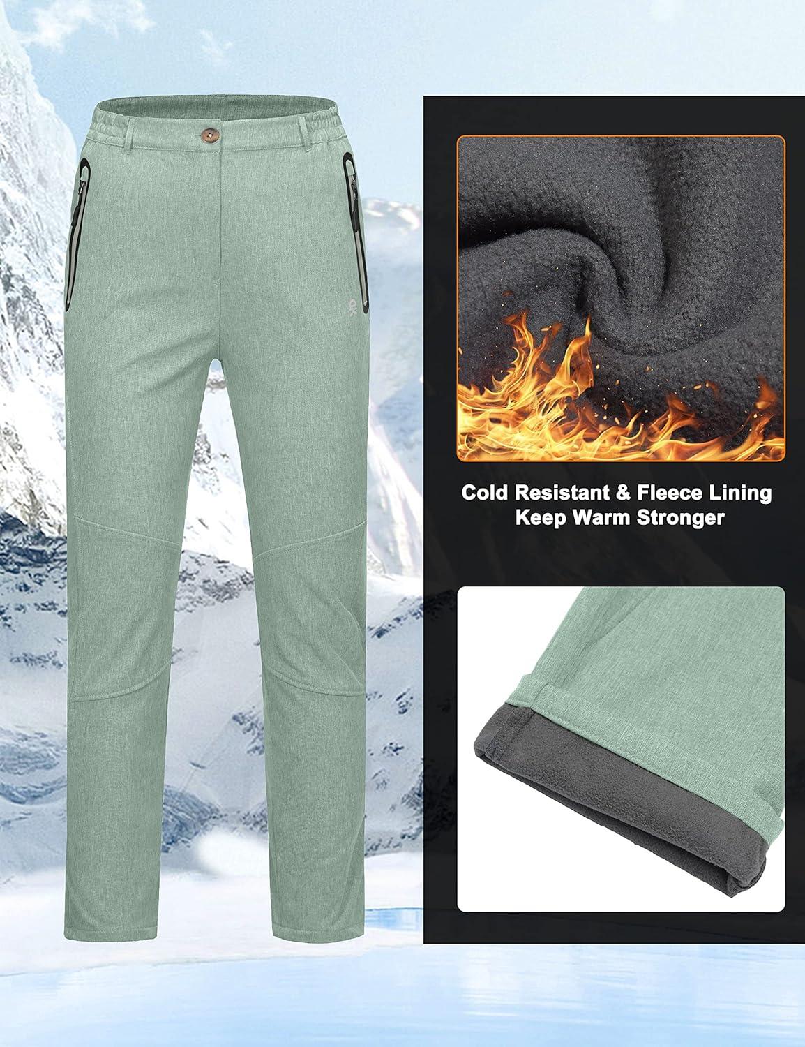 imageLittle Donkey Andy Softshell Fleece Lined Cargo Pants for Women Water Resistance Outdoor Hiking Tactical TrousersLight Green Heather