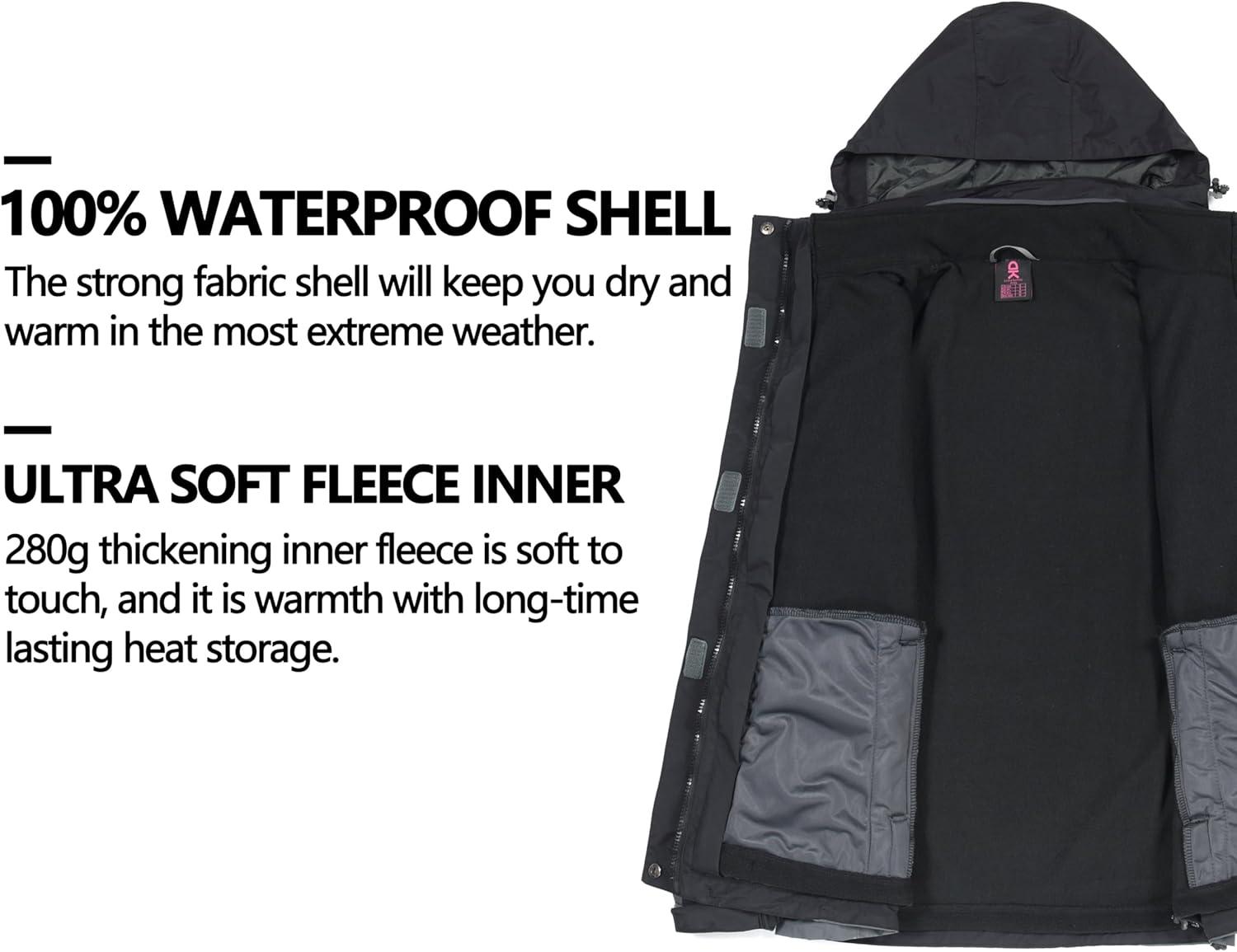 imageLittle Donkey Andy Womens 3 in 1 Winter Ski Jacket Warm Fleece Liner Jacket Waterproof Windproof Snow Coat ampamp Detachable HoodBlackGray