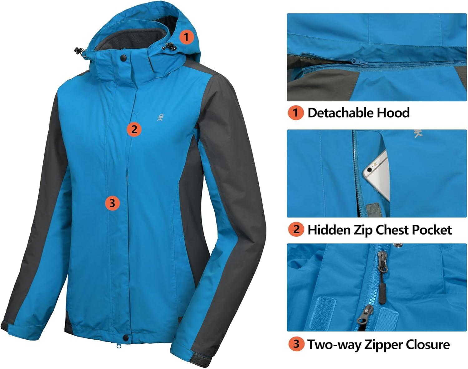 imageLittle Donkey Andy Womens 3 in 1 Winter Ski Jacket Warm Fleece Liner Jacket Waterproof Windproof Snow Coat ampamp Detachable HoodGrayBlue