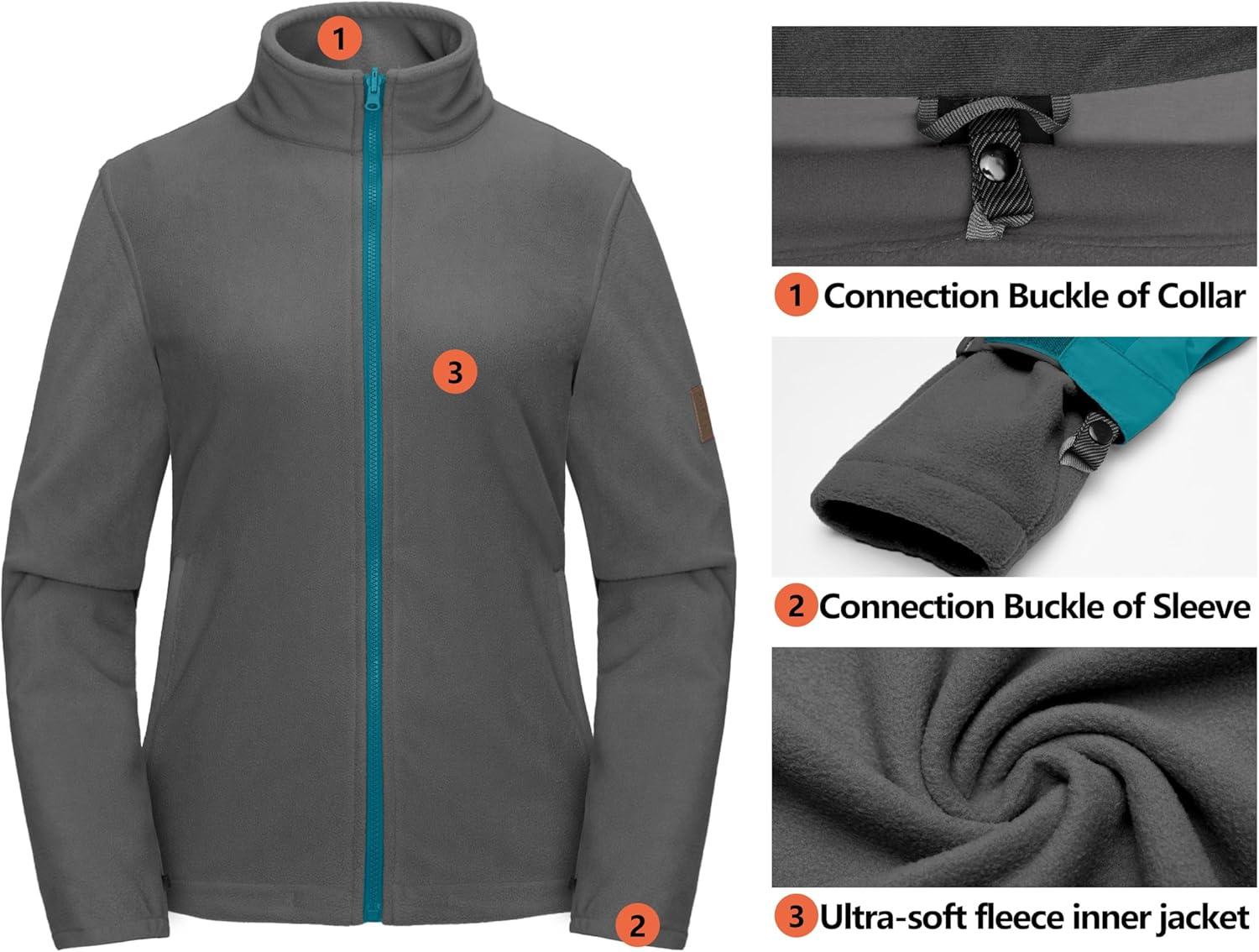 imageLittle Donkey Andy Womens 3 in 1 Winter Ski Jacket Warm Fleece Liner Jacket Waterproof Windproof Snow Coat ampamp Detachable HoodGreen Blue