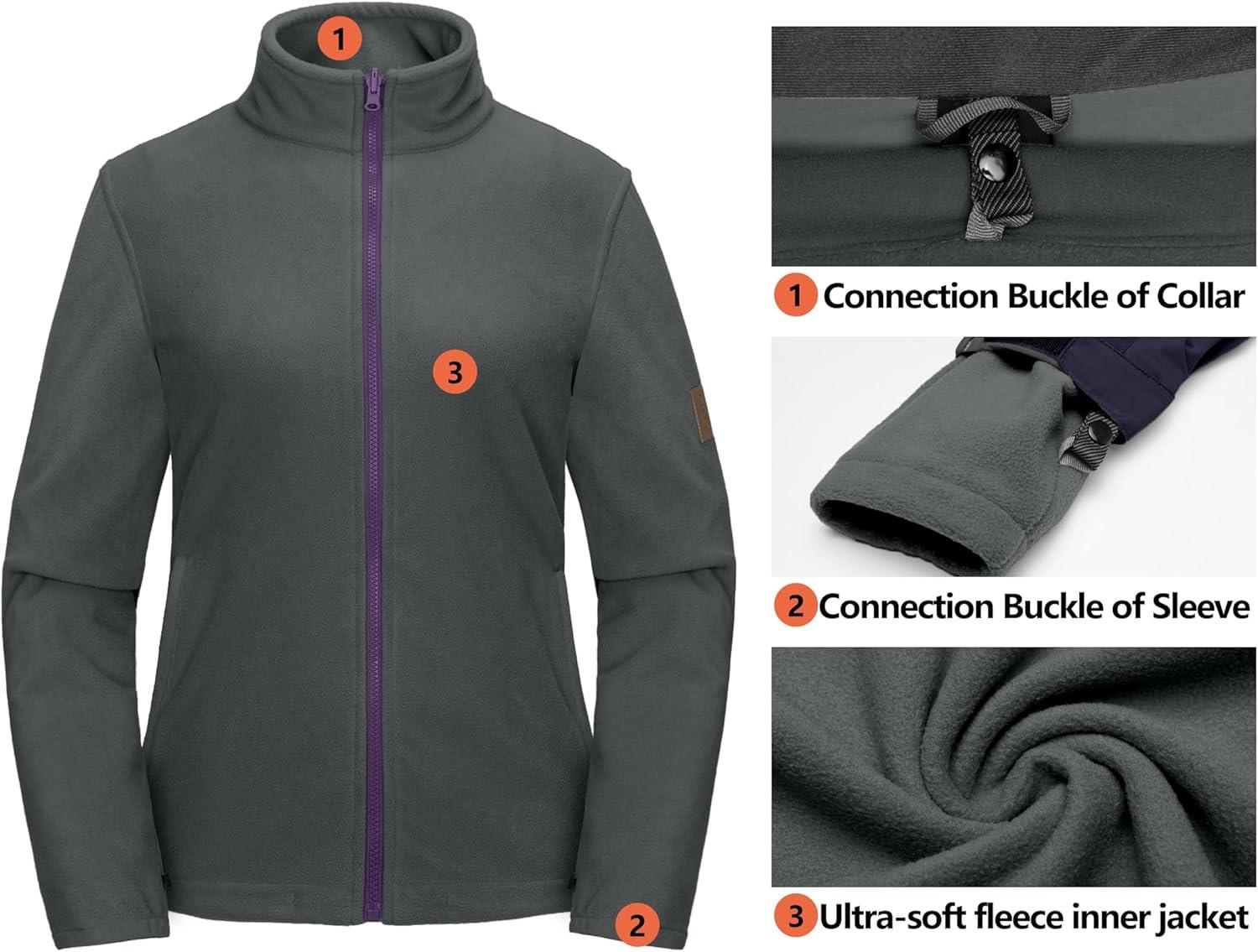 imageLittle Donkey Andy Womens 3 in 1 Winter Ski Jacket Warm Fleece Liner Jacket Waterproof Windproof Snow Coat ampamp Detachable HoodPurple
