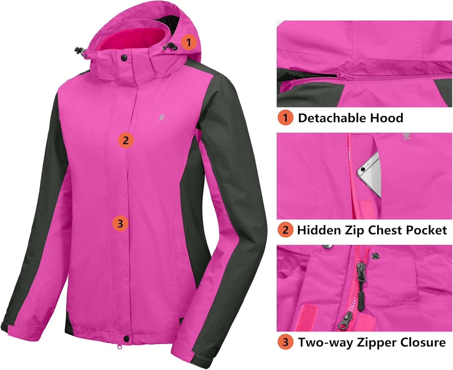 imageLittle Donkey Andy Womens 3 in 1 Winter Ski Jacket Warm Fleece Liner Jacket Waterproof Windproof Snow Coat ampamp Detachable HoodRoseGrey