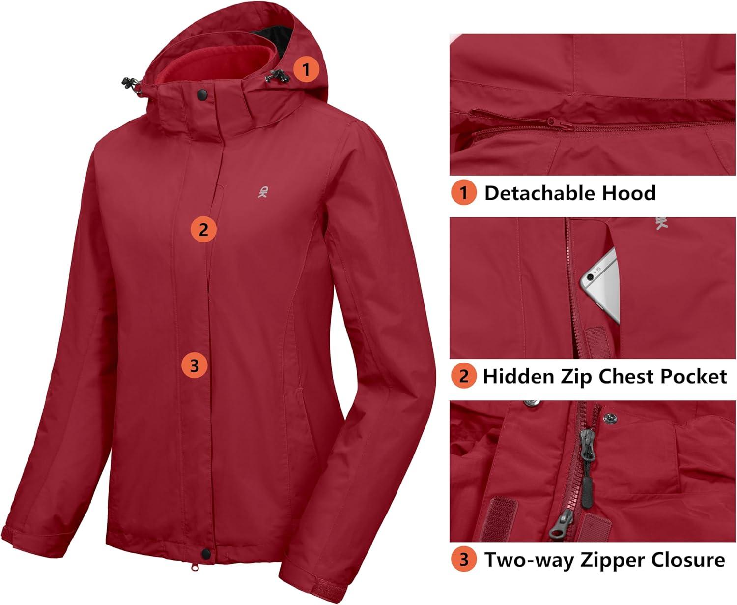 imageLittle Donkey Andy Womens 3 in 1 Winter Ski Jacket Warm Fleece Liner Jacket Waterproof Windproof Snow Coat ampamp Detachable HoodTango Red