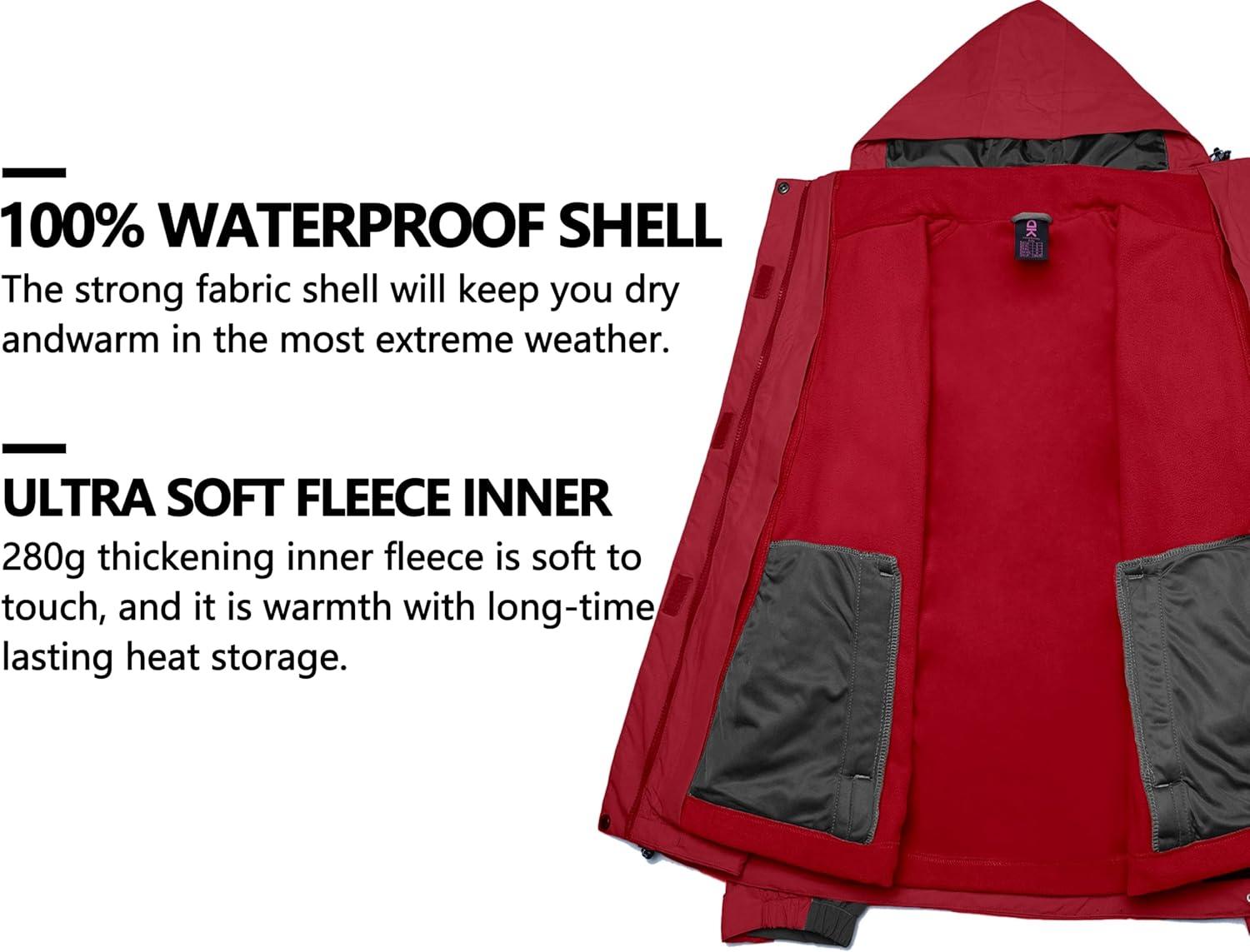 imageLittle Donkey Andy Womens 3 in 1 Winter Ski Jacket Warm Fleece Liner Jacket Waterproof Windproof Snow Coat ampamp Detachable HoodTango RedBlack