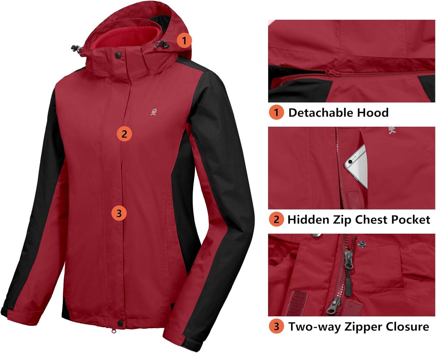 imageLittle Donkey Andy Womens 3 in 1 Winter Ski Jacket Warm Fleece Liner Jacket Waterproof Windproof Snow Coat ampamp Detachable HoodTango RedBlack