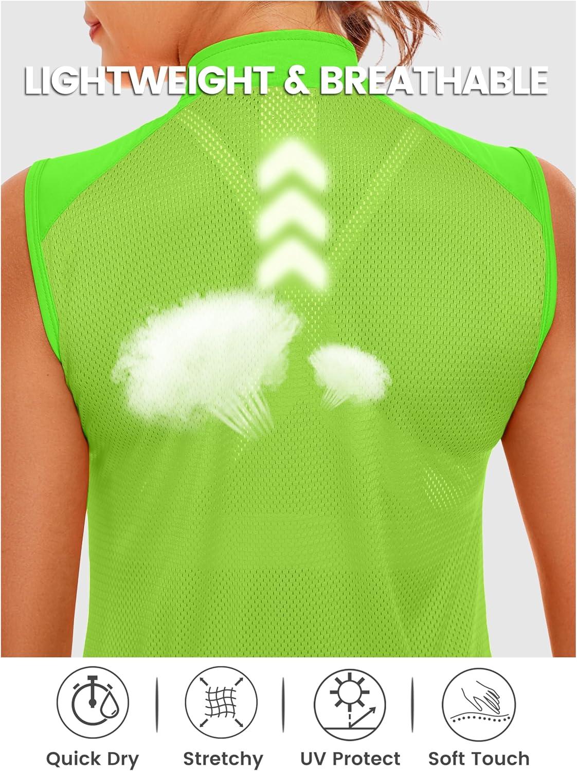 imageLittle Donkey Andy Womens Breathable Cycling Vests full Zip Reflective Sleeveless Jerseys Running Biking Shirts 4 PocketsFluorescent Yellow
