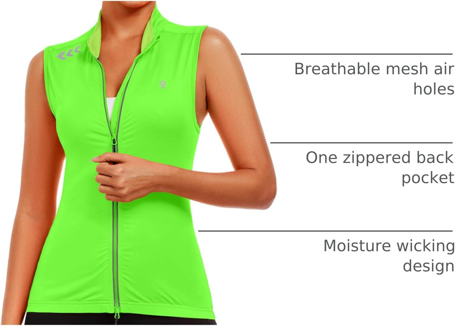 imageLittle Donkey Andy Womens Breathable Cycling Vests full Zip Reflective Sleeveless Jerseys Running Biking Shirts 4 PocketsFluorescent Yellow