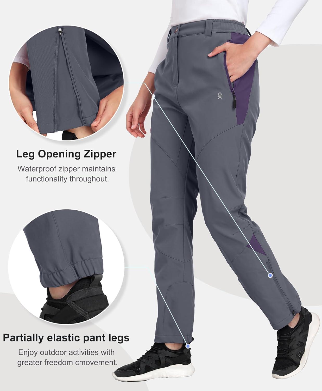 imageLittle Donkey Andy Womens Fleece Lined Waterproof Softshell Pants Hiking Ski Snowboarding PantsAgrey