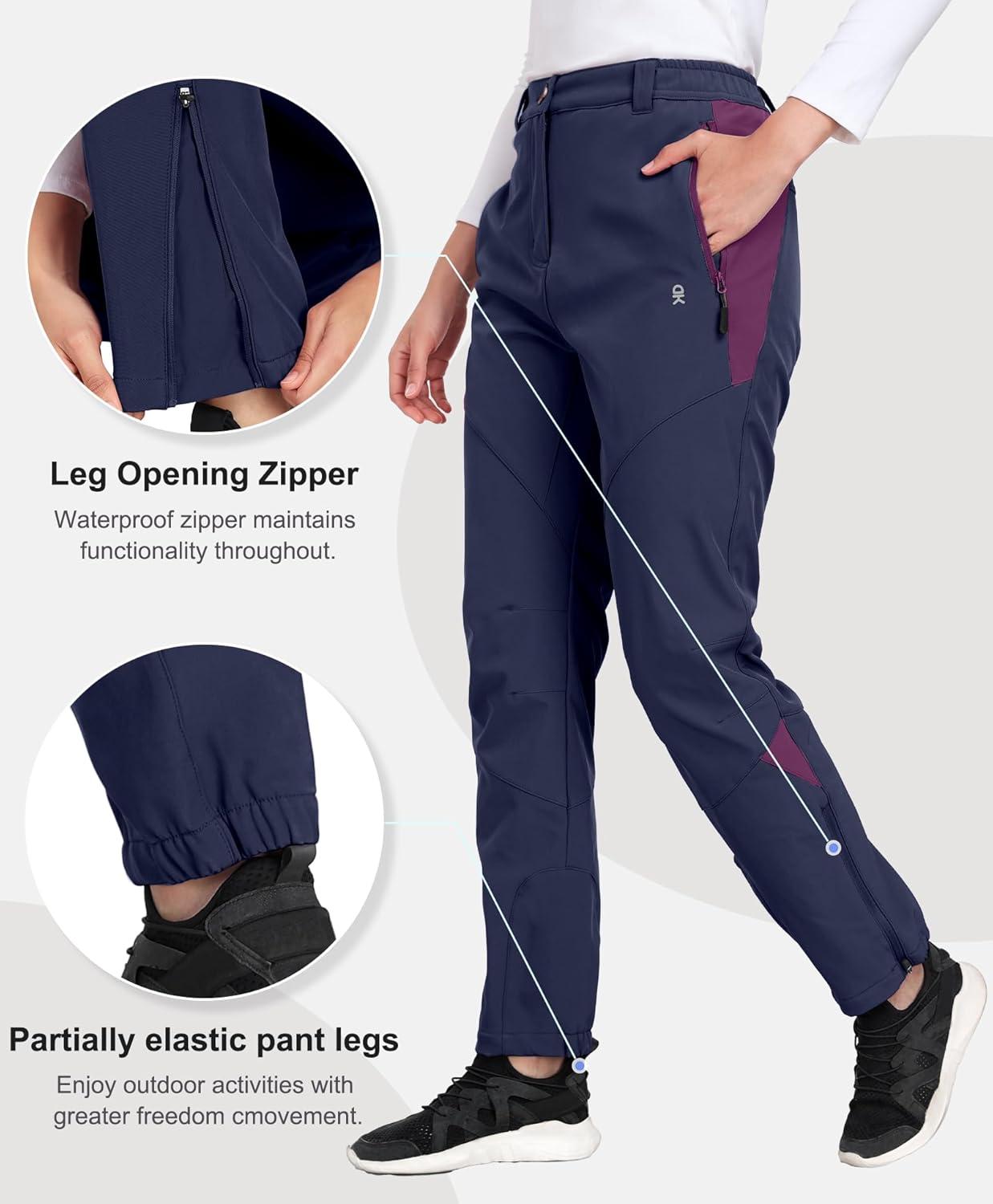 imageLittle Donkey Andy Womens Fleece Lined Waterproof Softshell Pants Hiking Ski Snowboarding PantsAnavy