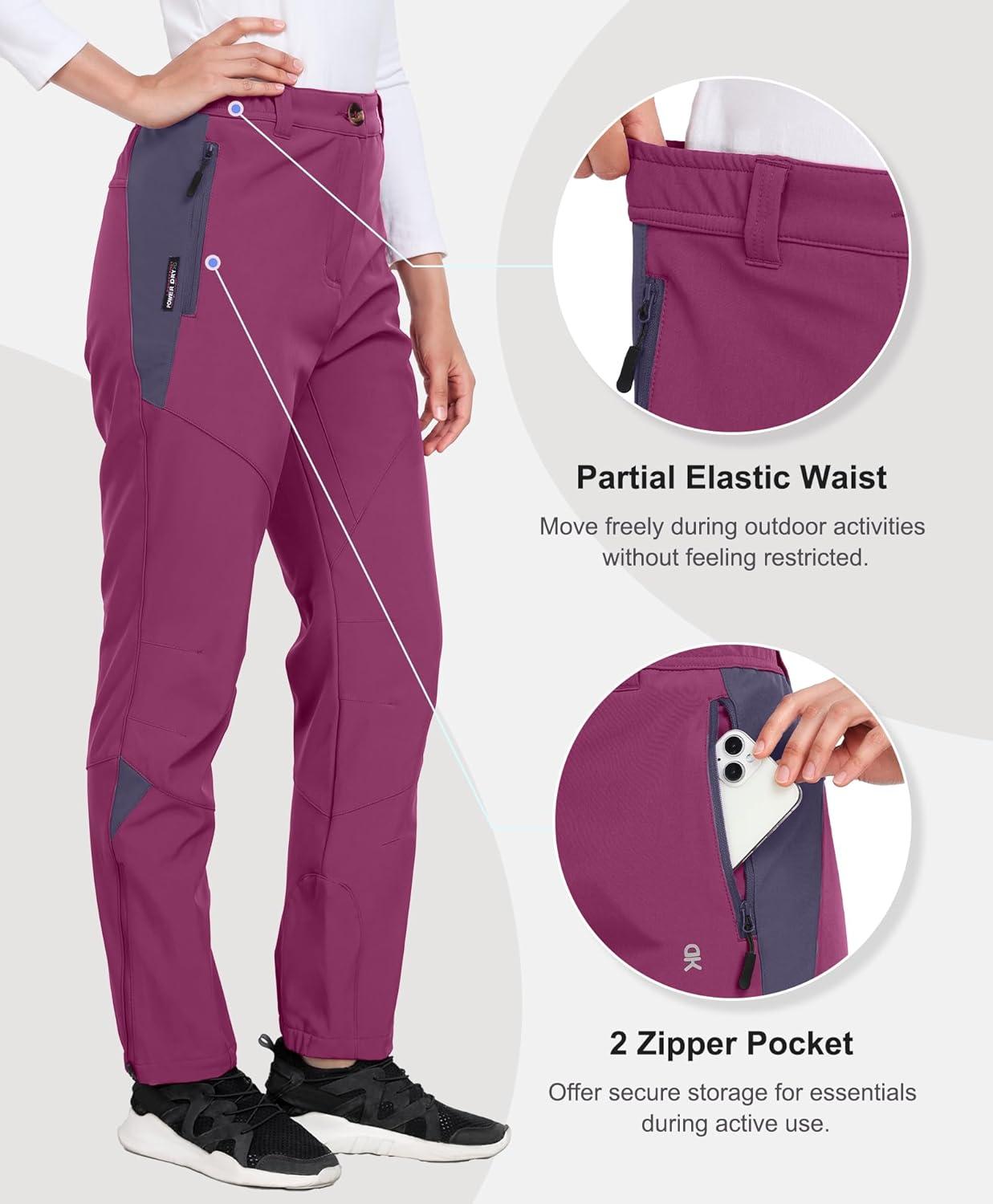 imageLittle Donkey Andy Womens Fleece Lined Waterproof Softshell Pants Hiking Ski Snowboarding PantsApurple
