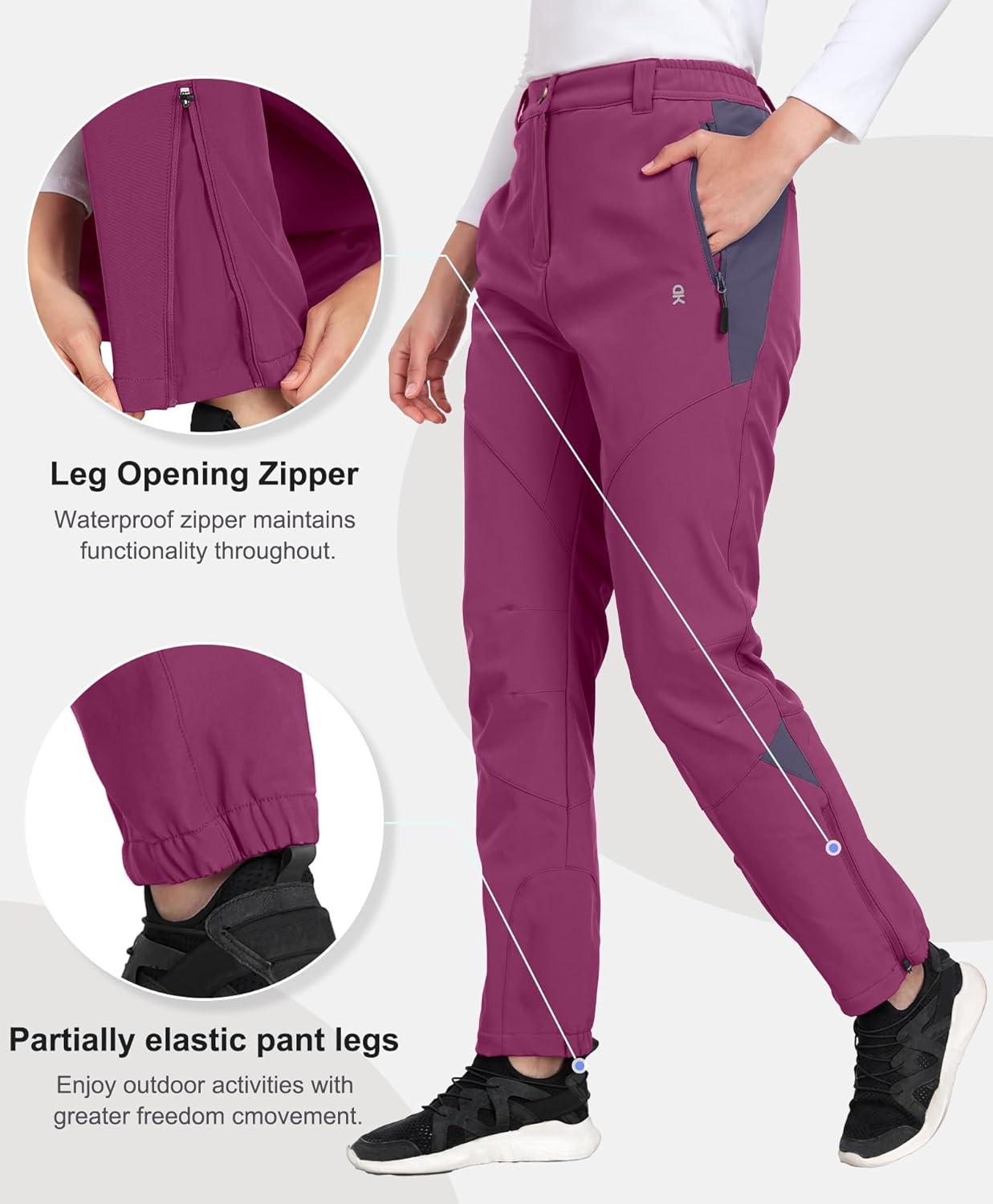 imageLittle Donkey Andy Womens Fleece Lined Waterproof Softshell Pants Hiking Ski Snowboarding PantsApurple