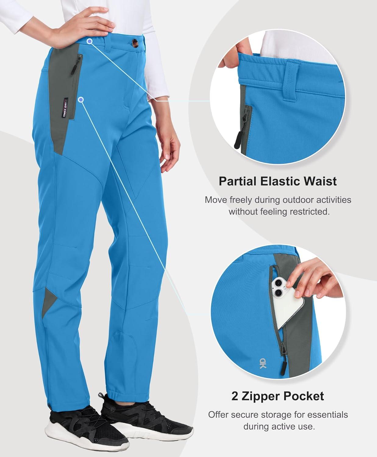 imageLittle Donkey Andy Womens Fleece Lined Waterproof Softshell Pants Hiking Ski Snowboarding PantsBlue