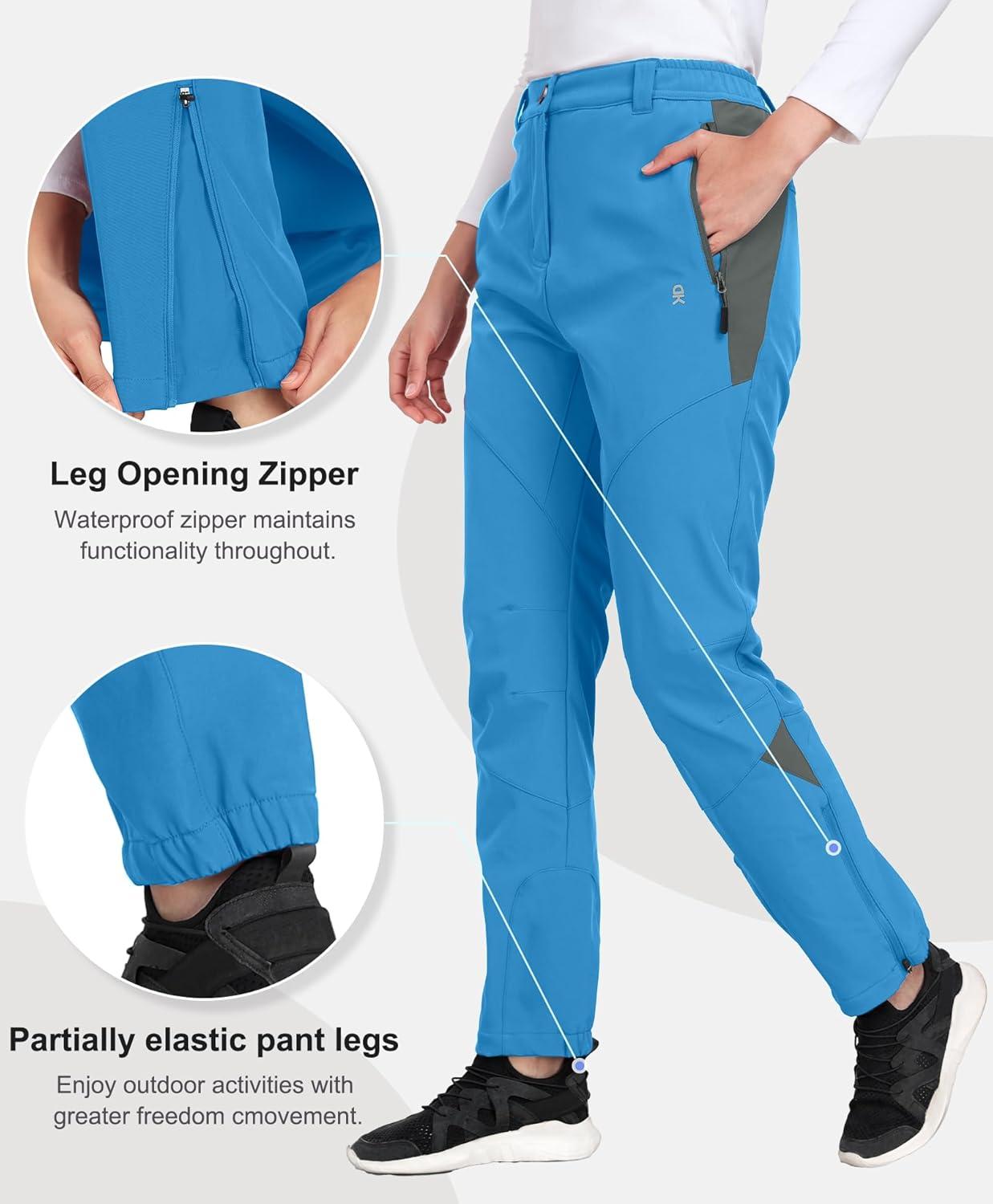 imageLittle Donkey Andy Womens Fleece Lined Waterproof Softshell Pants Hiking Ski Snowboarding PantsBlue