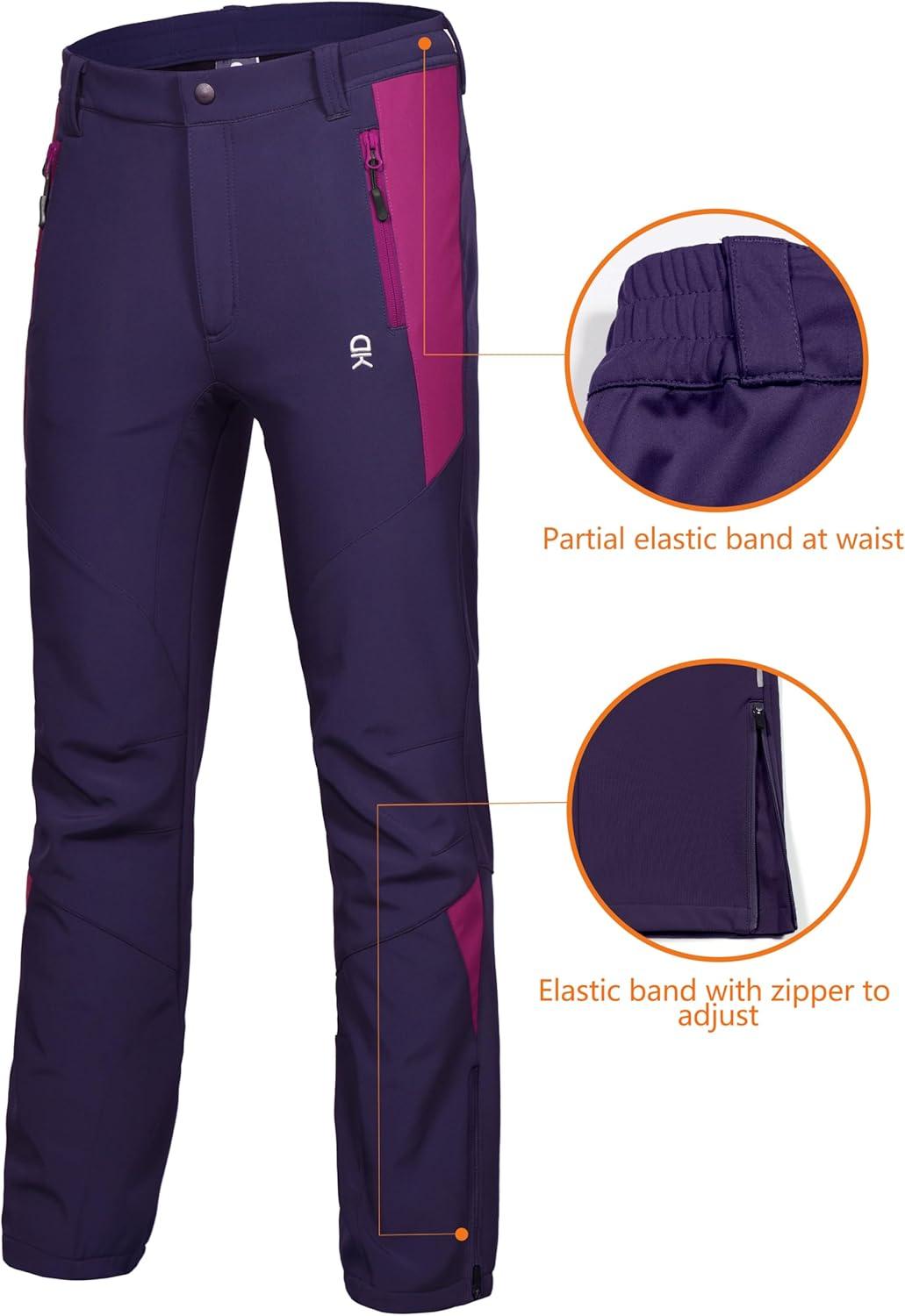 imageLittle Donkey Andy Womens Fleece Lined Waterproof Softshell Pants Hiking Ski Snowboarding PantsDark Purple