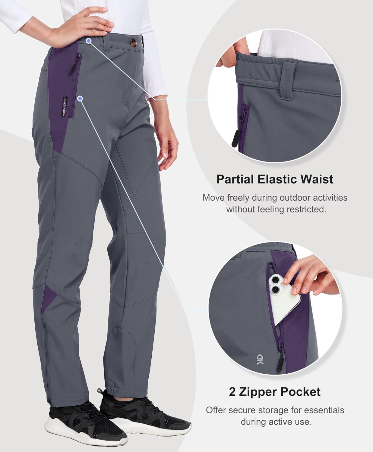 imageLittle Donkey Andy Womens Fleece Lined Waterproof Softshell Pants Hiking Ski Snowboarding PantsGrey