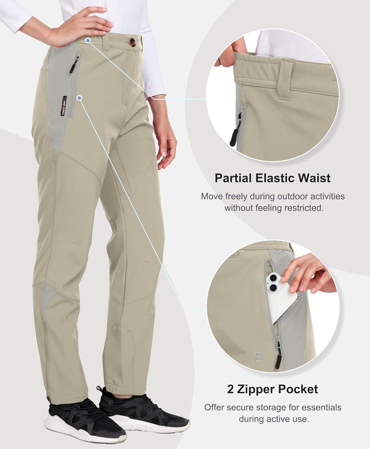 imageLittle Donkey Andy Womens Fleece Lined Waterproof Softshell Pants Hiking Ski Snowboarding PantsKhaki