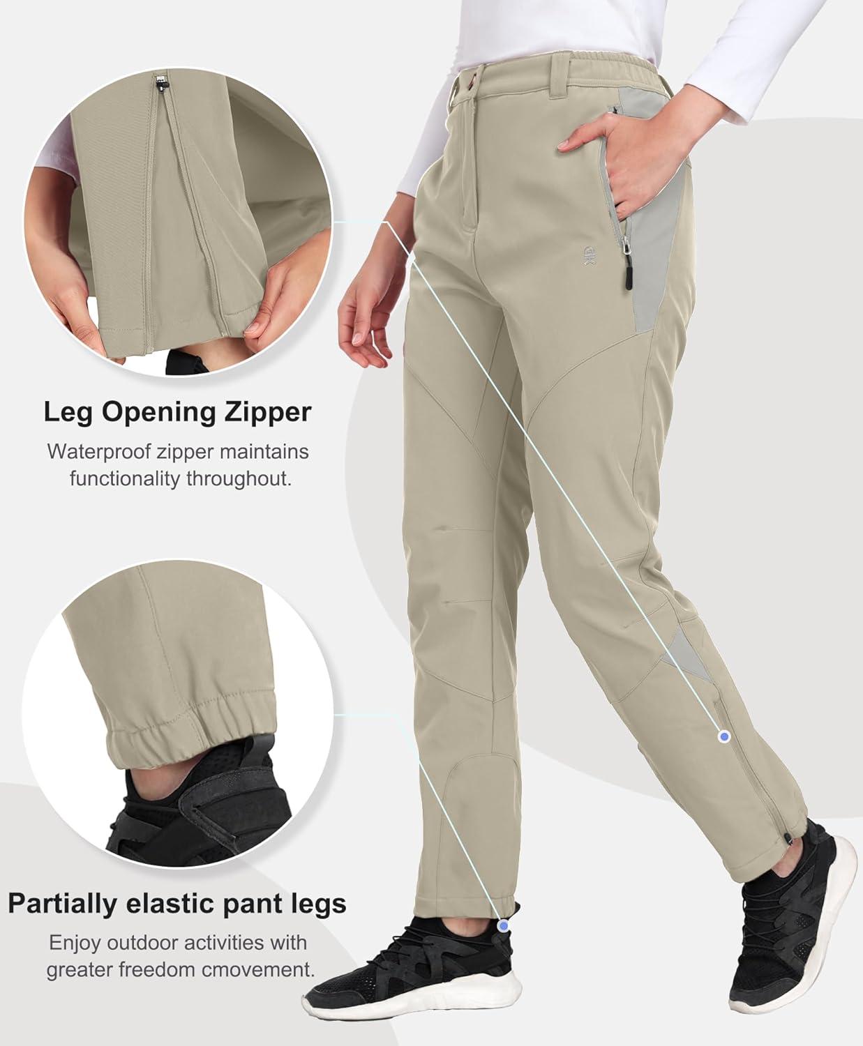 imageLittle Donkey Andy Womens Fleece Lined Waterproof Softshell Pants Hiking Ski Snowboarding PantsKhaki
