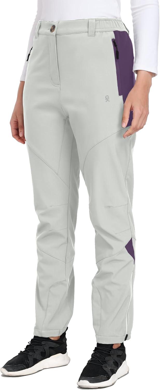 imageLittle Donkey Andy Womens Fleece Lined Waterproof Softshell Pants Hiking Ski Snowboarding PantsLight Gray