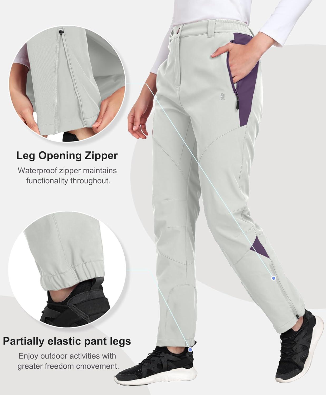 imageLittle Donkey Andy Womens Fleece Lined Waterproof Softshell Pants Hiking Ski Snowboarding PantsLight Gray