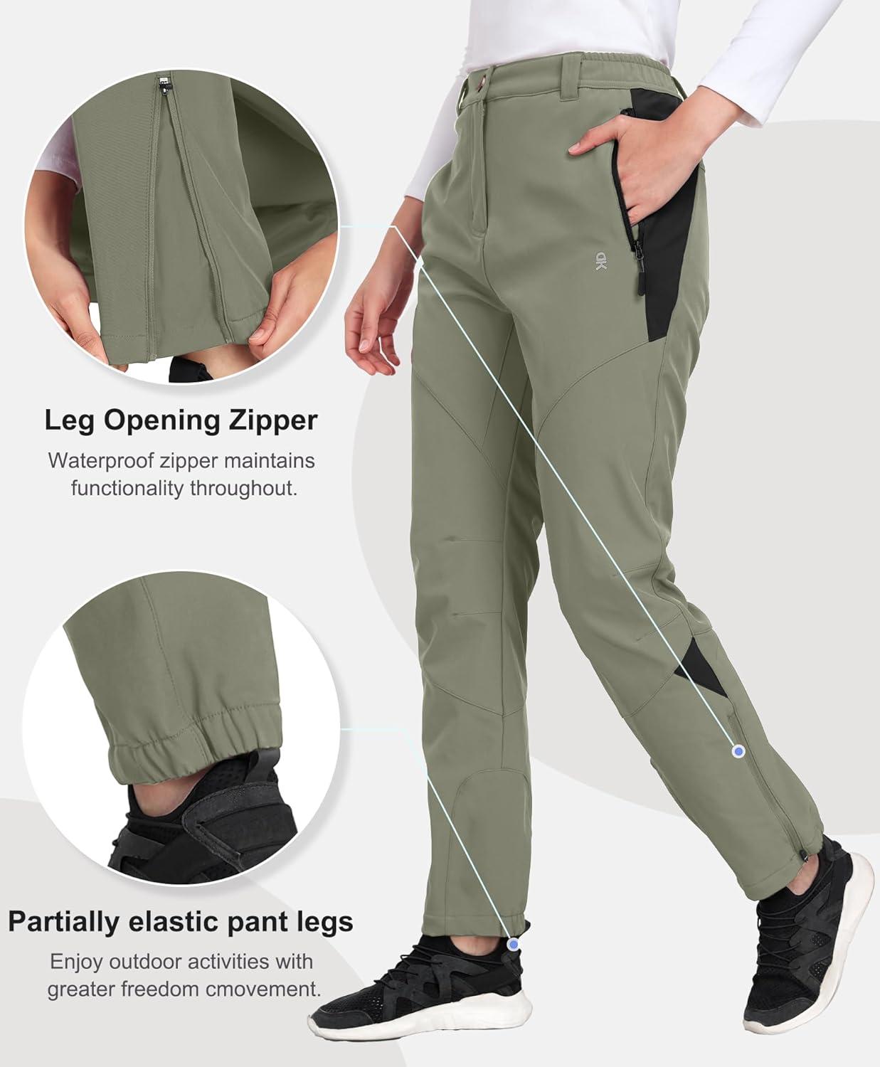 imageLittle Donkey Andy Womens Fleece Lined Waterproof Softshell Pants Hiking Ski Snowboarding PantsSage