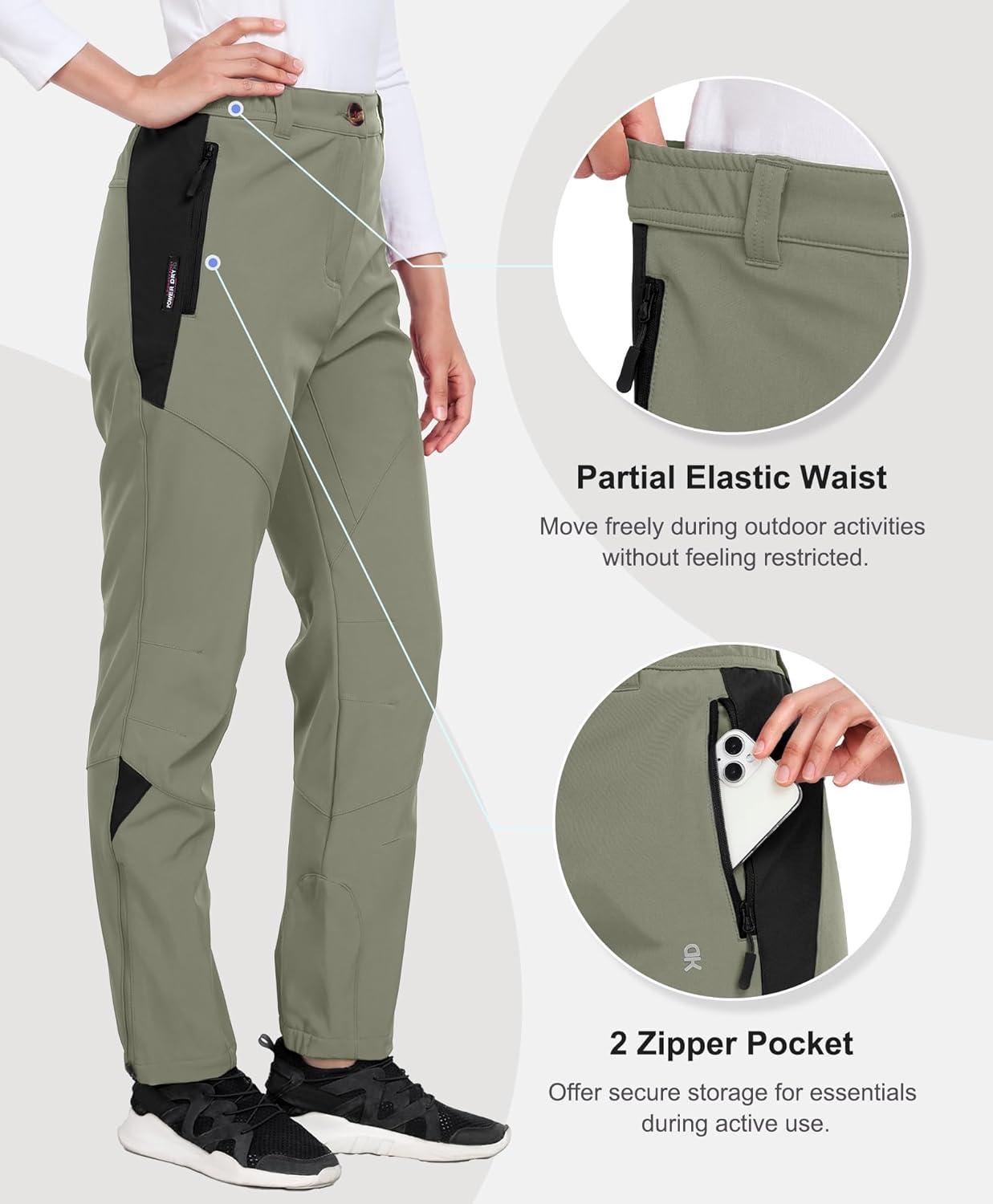 imageLittle Donkey Andy Womens Fleece Lined Waterproof Softshell Pants Hiking Ski Snowboarding PantsSage