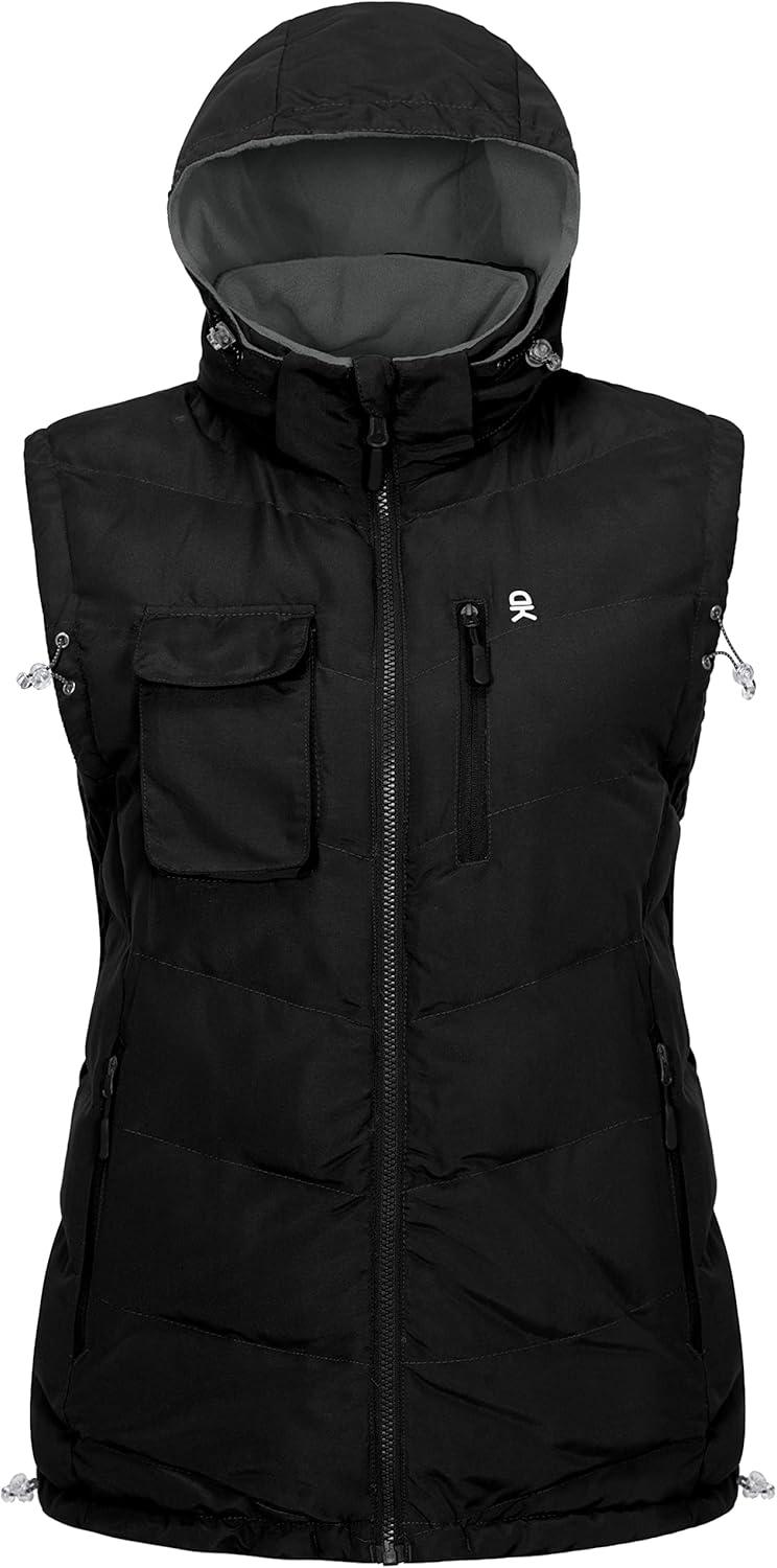 imageLittle Donkey Andy Womens Fleece Puffy Vest Warm Sleeveless Puffer Jacket with Removable Hood for Golfing HikingBlack