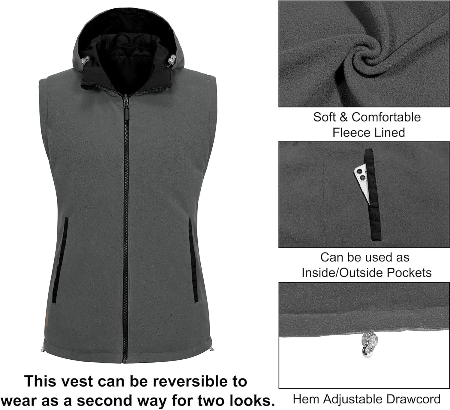 imageLittle Donkey Andy Womens Fleece Puffy Vest Warm Sleeveless Puffer Jacket with Removable Hood for Golfing HikingBlack