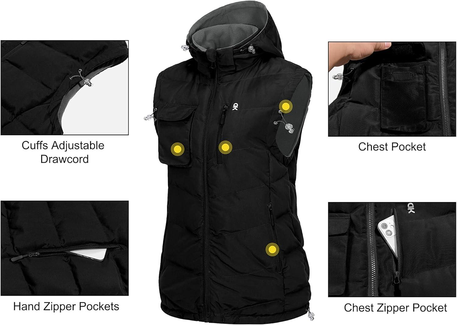 imageLittle Donkey Andy Womens Fleece Puffy Vest Warm Sleeveless Puffer Jacket with Removable Hood for Golfing HikingBlack