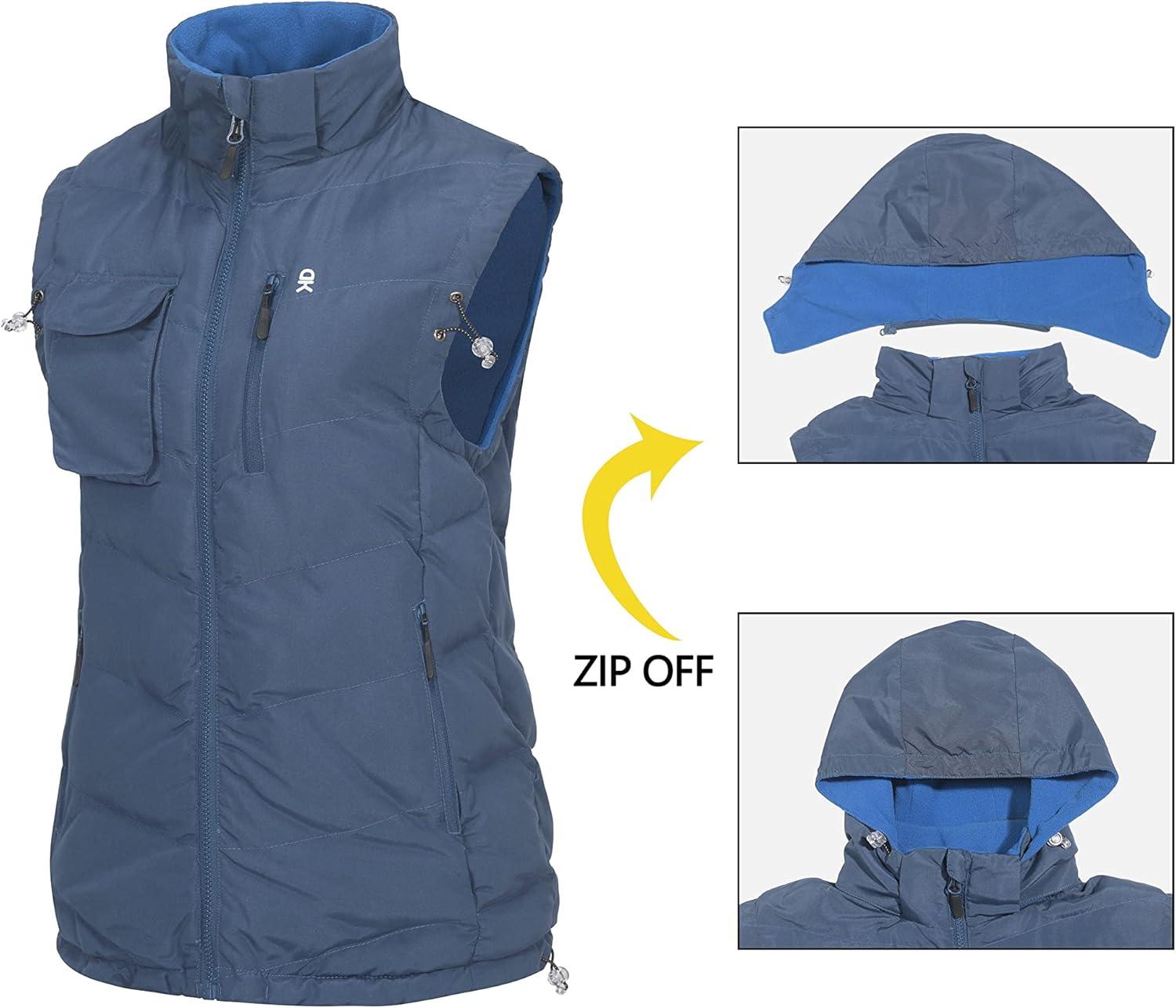 imageLittle Donkey Andy Womens Fleece Puffy Vest Warm Sleeveless Puffer Jacket with Removable Hood for Golfing HikingBlue