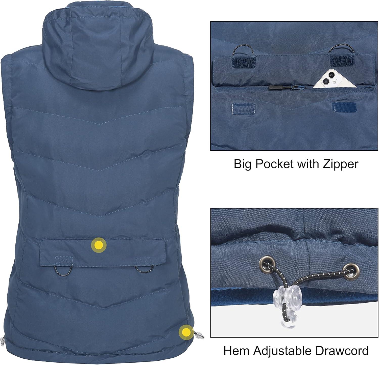 imageLittle Donkey Andy Womens Fleece Puffy Vest Warm Sleeveless Puffer Jacket with Removable Hood for Golfing HikingBlue