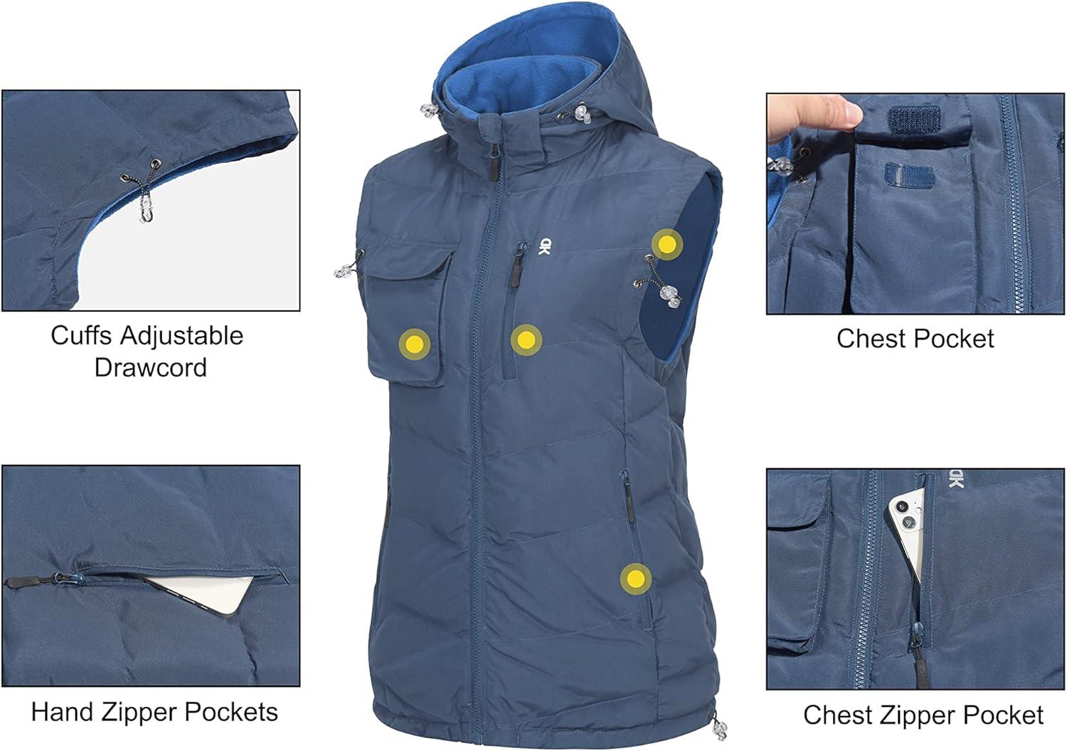 imageLittle Donkey Andy Womens Fleece Puffy Vest Warm Sleeveless Puffer Jacket with Removable Hood for Golfing HikingBlue