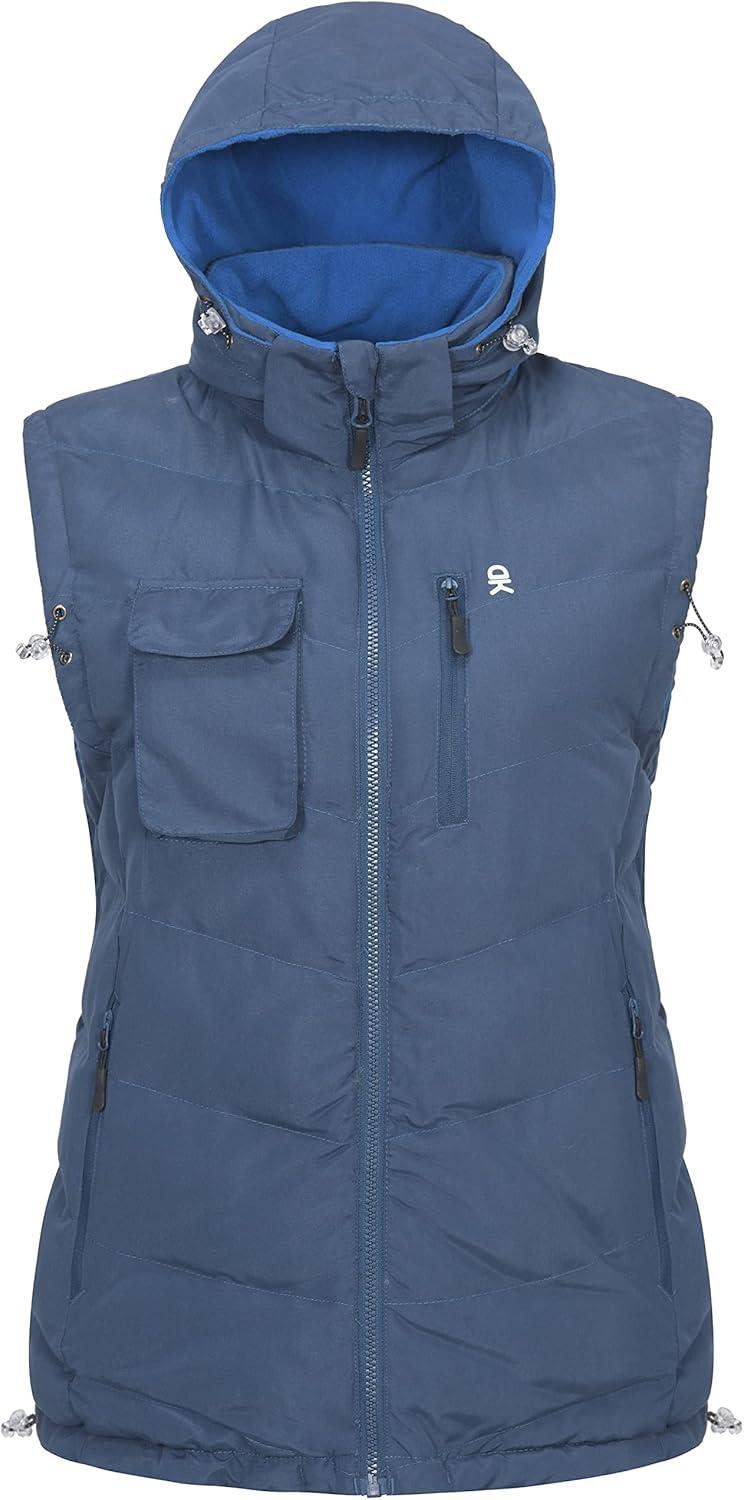 imageLittle Donkey Andy Womens Fleece Puffy Vest Warm Sleeveless Puffer Jacket with Removable Hood for Golfing HikingBlue