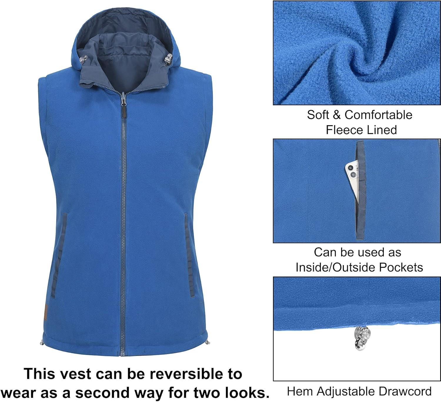imageLittle Donkey Andy Womens Fleece Puffy Vest Warm Sleeveless Puffer Jacket with Removable Hood for Golfing HikingBlue