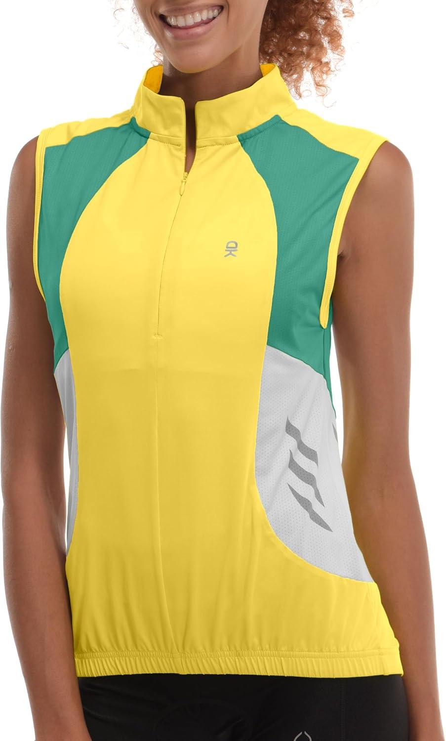 imageLittle Donkey Andy Womens Half Zip Breathable Cycling Vests Reflective Sleeveless Jerseys Shirts Golf 4 Rear PocketsUpgraded Lemon Verbena