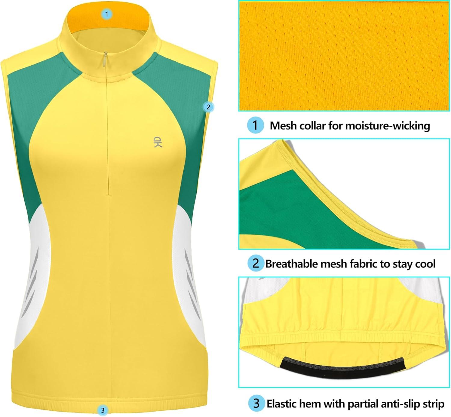 imageLittle Donkey Andy Womens Half Zip Breathable Cycling Vests Reflective Sleeveless Jerseys Shirts Golf 4 Rear PocketsUpgraded Lemon Verbena