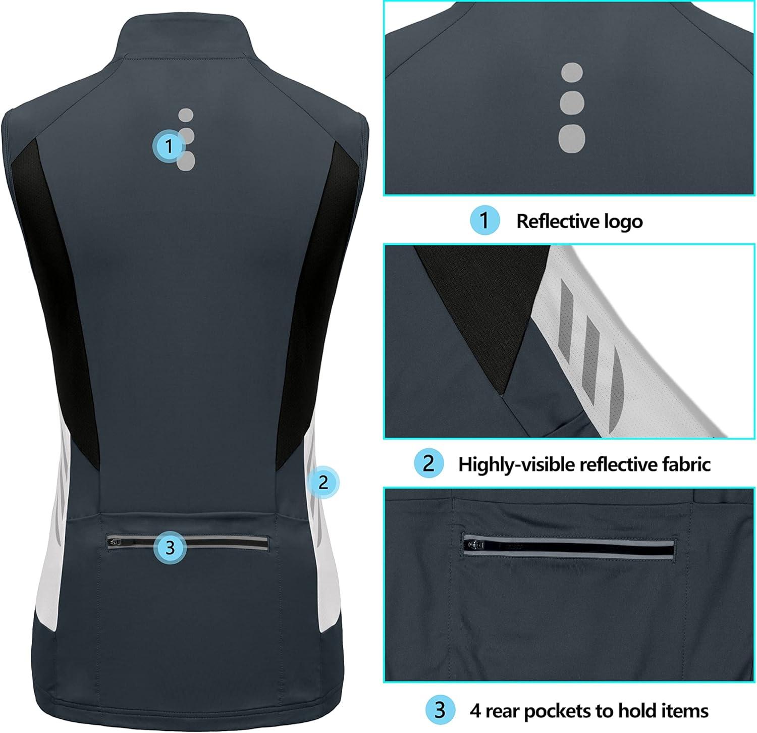 imageLittle Donkey Andy Womens Half Zip Breathable Cycling Vests Reflective Sleeveless Jerseys Shirts Golf 4 Rear PocketsUpgraded Steel Grey