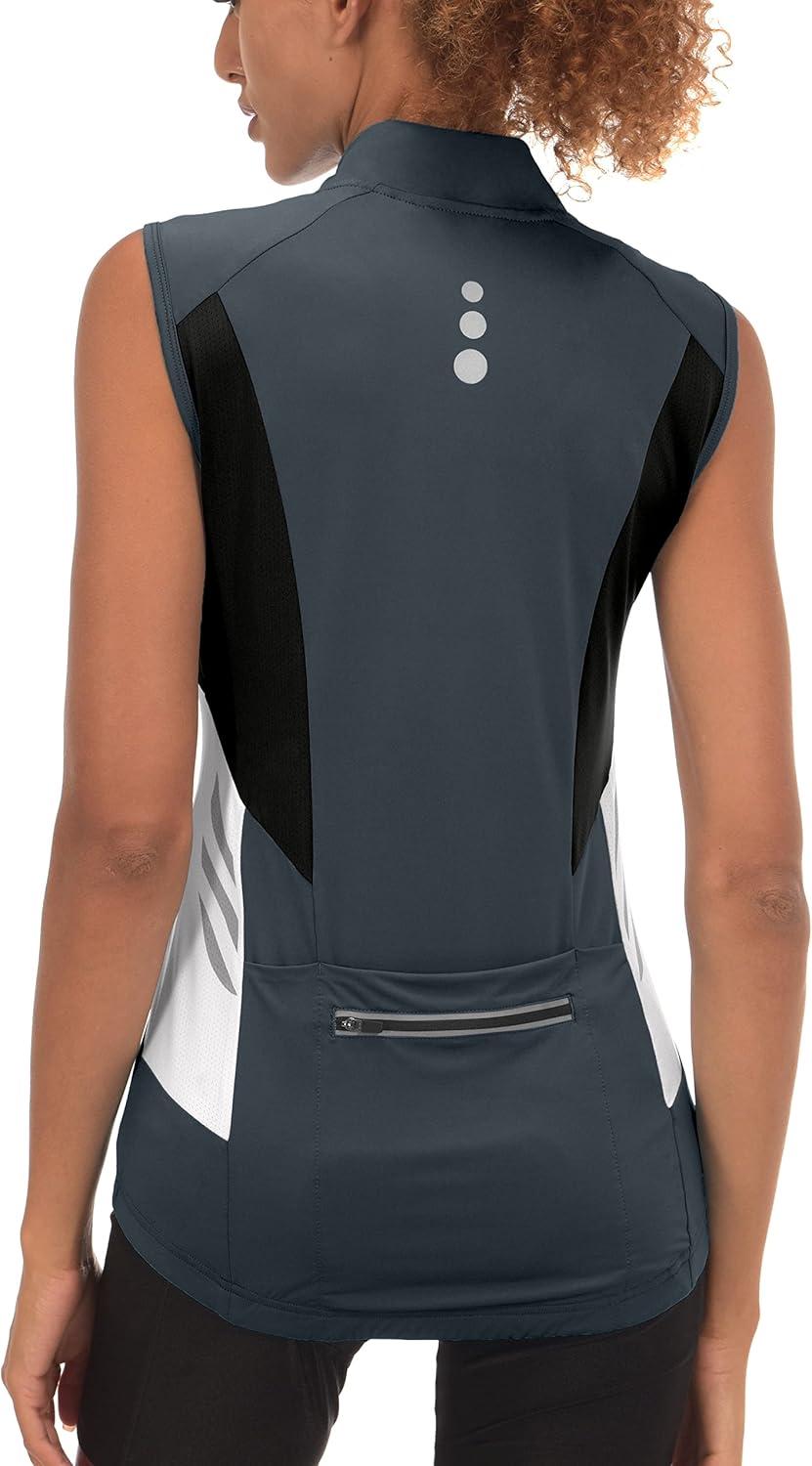 imageLittle Donkey Andy Womens Half Zip Breathable Cycling Vests Reflective Sleeveless Jerseys Shirts Golf 4 Rear PocketsUpgraded Steel Grey