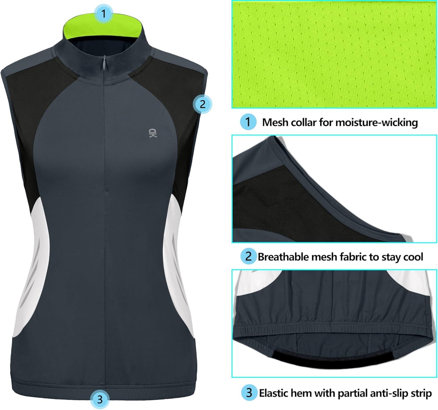imageLittle Donkey Andy Womens Half Zip Breathable Cycling Vests Reflective Sleeveless Jerseys Shirts Golf 4 Rear PocketsUpgraded Steel Grey