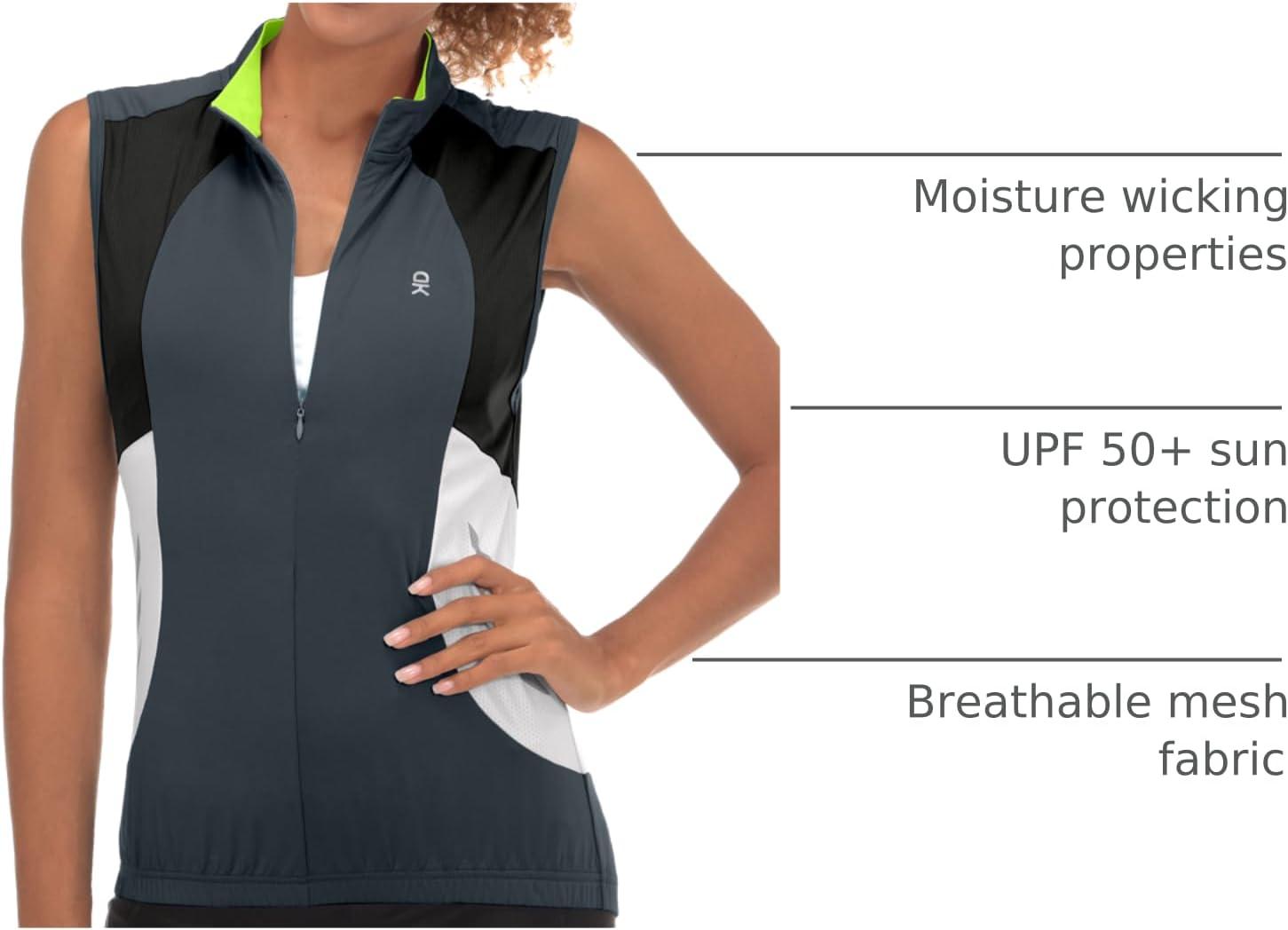 imageLittle Donkey Andy Womens Half Zip Breathable Cycling Vests Reflective Sleeveless Jerseys Shirts Golf 4 Rear PocketsUpgraded Steel Grey